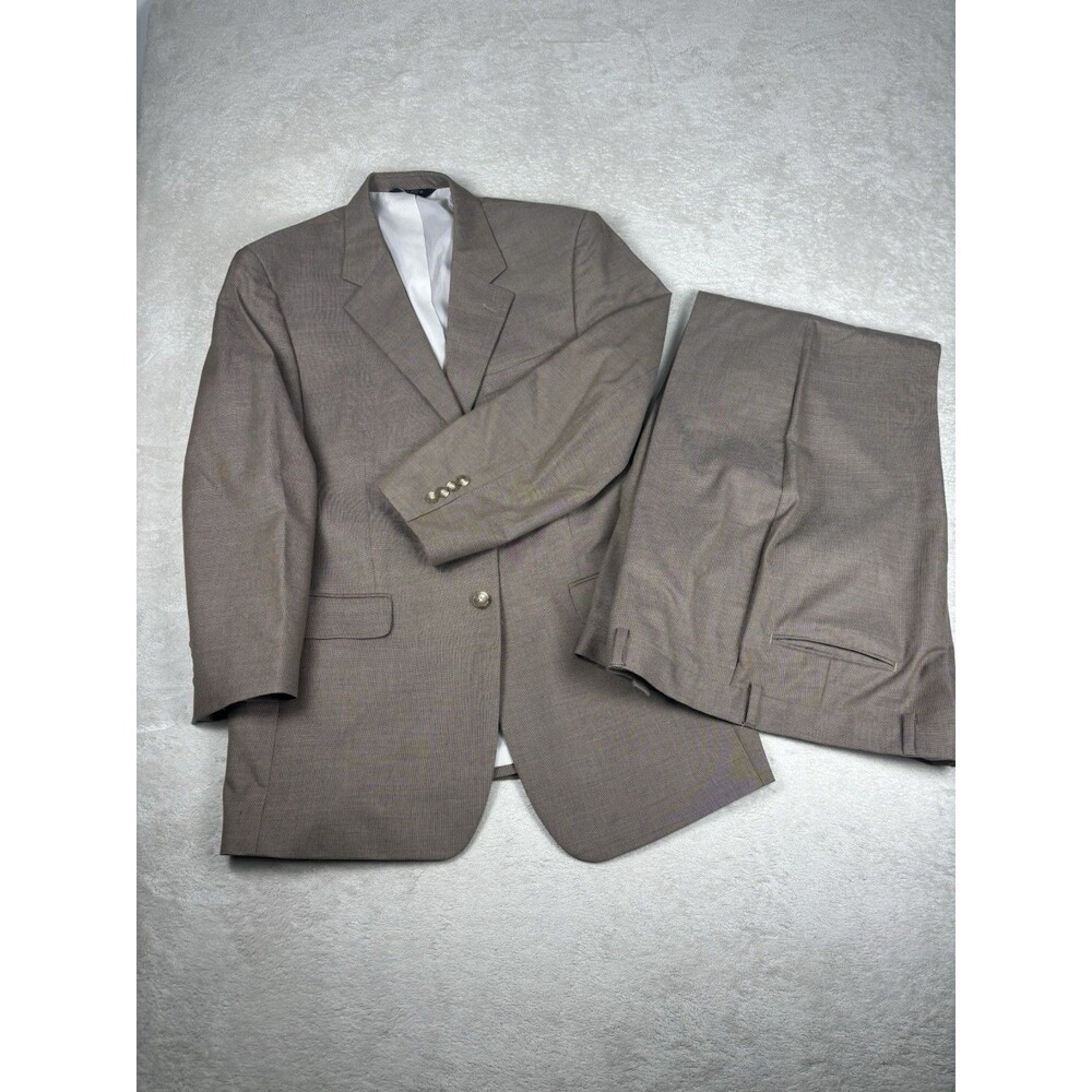 Jos A Bank Suit Men’s 43L Pants 37 x 28 Brown Tan Micro Houndstooth Check Wool